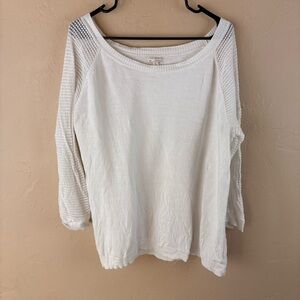 Gap White Knit Sweater Mesh Sleeves Cotton Women’s size XL